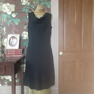 Simonton Says Black Cowl Neck Dress M Sleeveless Midi Formal Cocktail Modest LBD